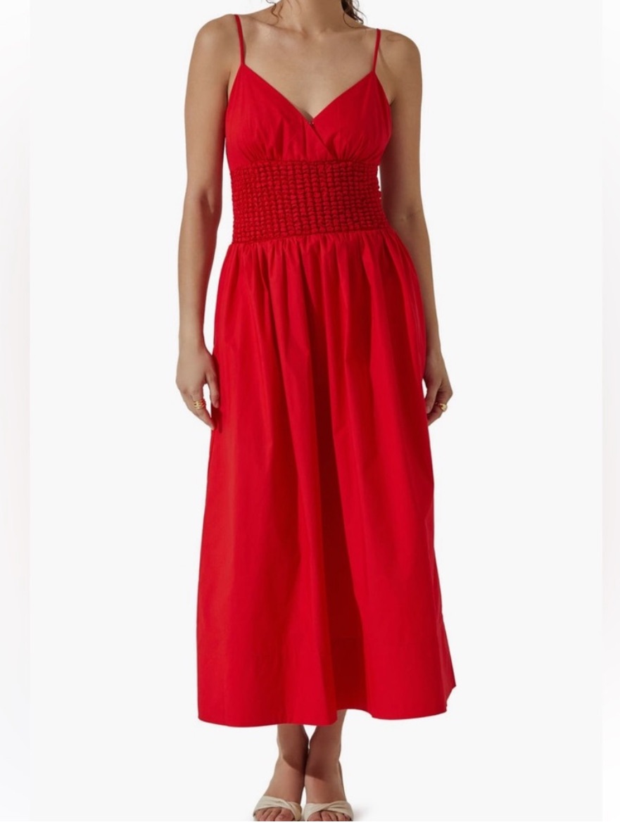 Astr Popcorn Waist Cotton Midi Dress